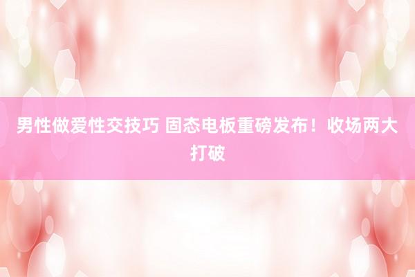 男性做爱性交技巧 固态电板重磅发布！收场两大打破
